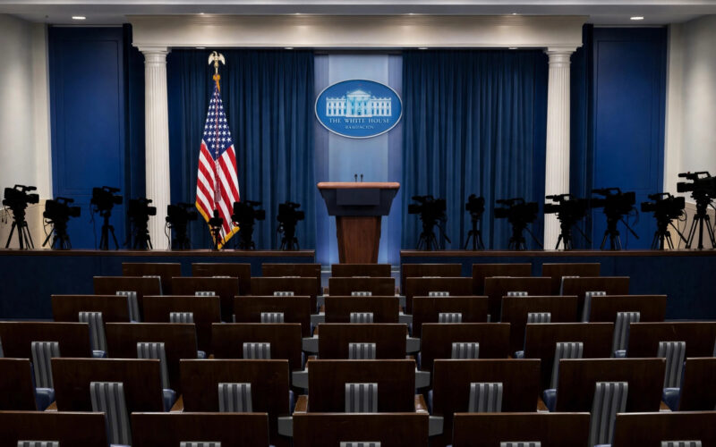 Empty White House press briefing room after court restored press credentials