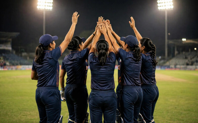 Women cricketers celebrating gold medal victory at the Asian Games