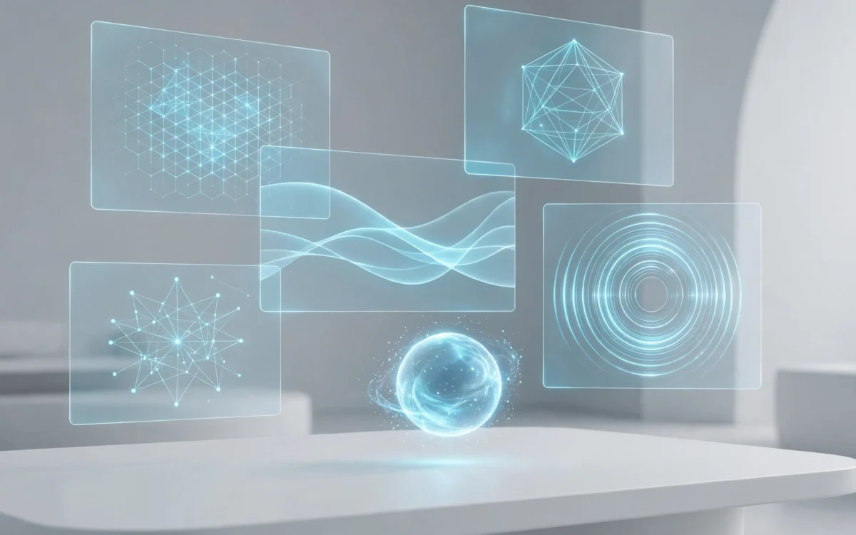 Futuristic digital workspace illustration