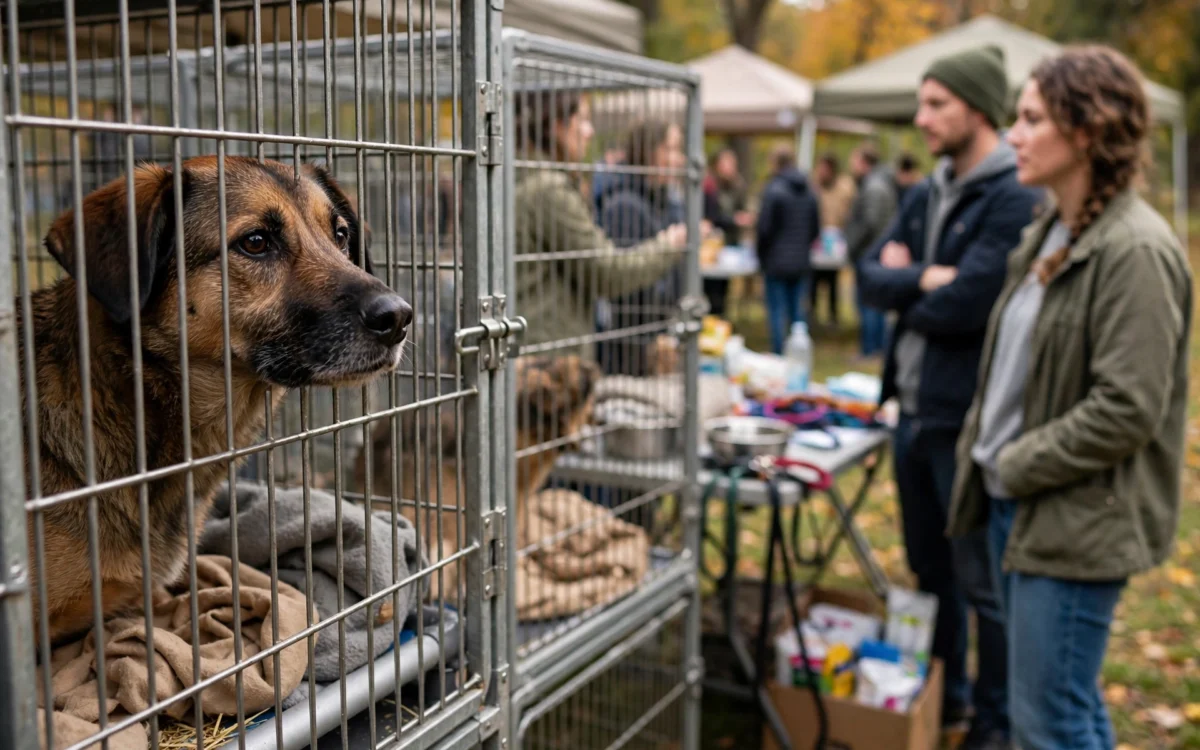 A shelter dog waits for adoption during NBC's Clear The Shelters campaign.