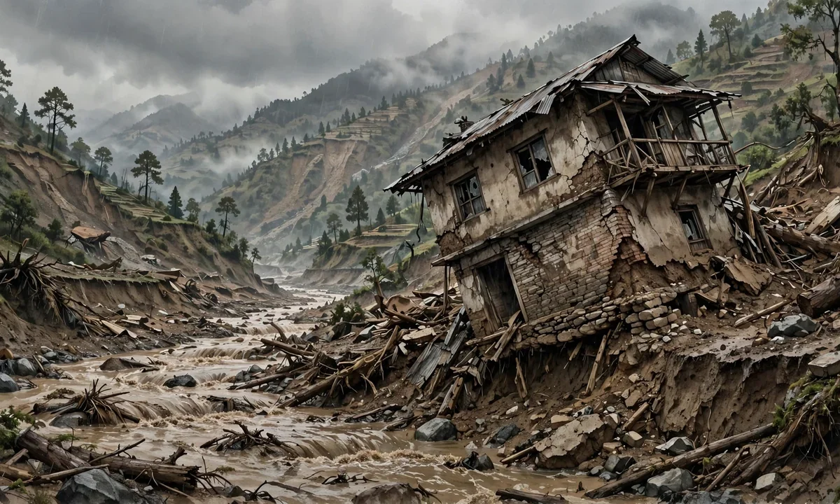 Nepal Ward Office Slides Into Daram River Amid Heavy Rain