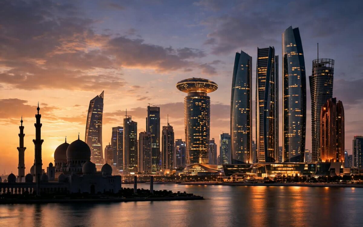 Abu Dhabi skyline at dusk
