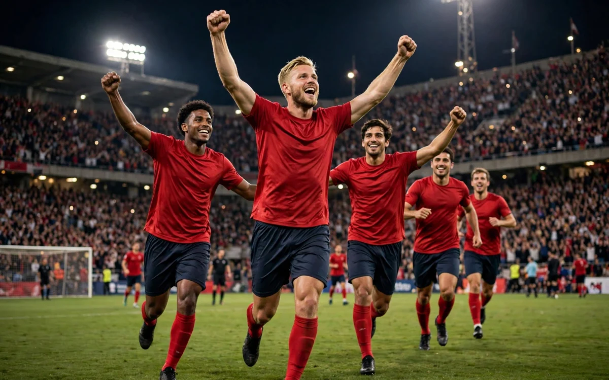 Netherlands players celebrating a goal during the 2-1 Nations League win over Serbia in Belgrade