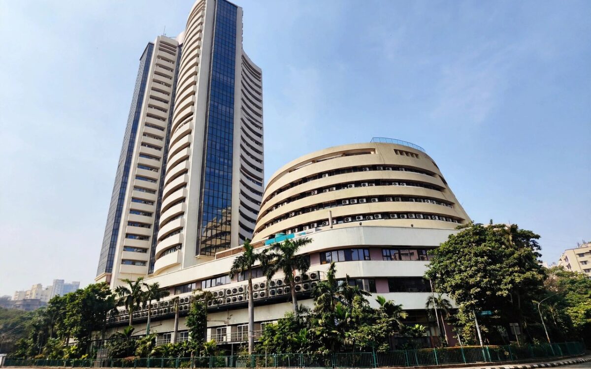 The Bombay Stock Exchange building in Mumbai at daytime, no people.