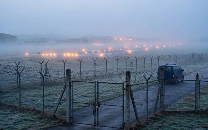 British airbase with police tape representing an investigation