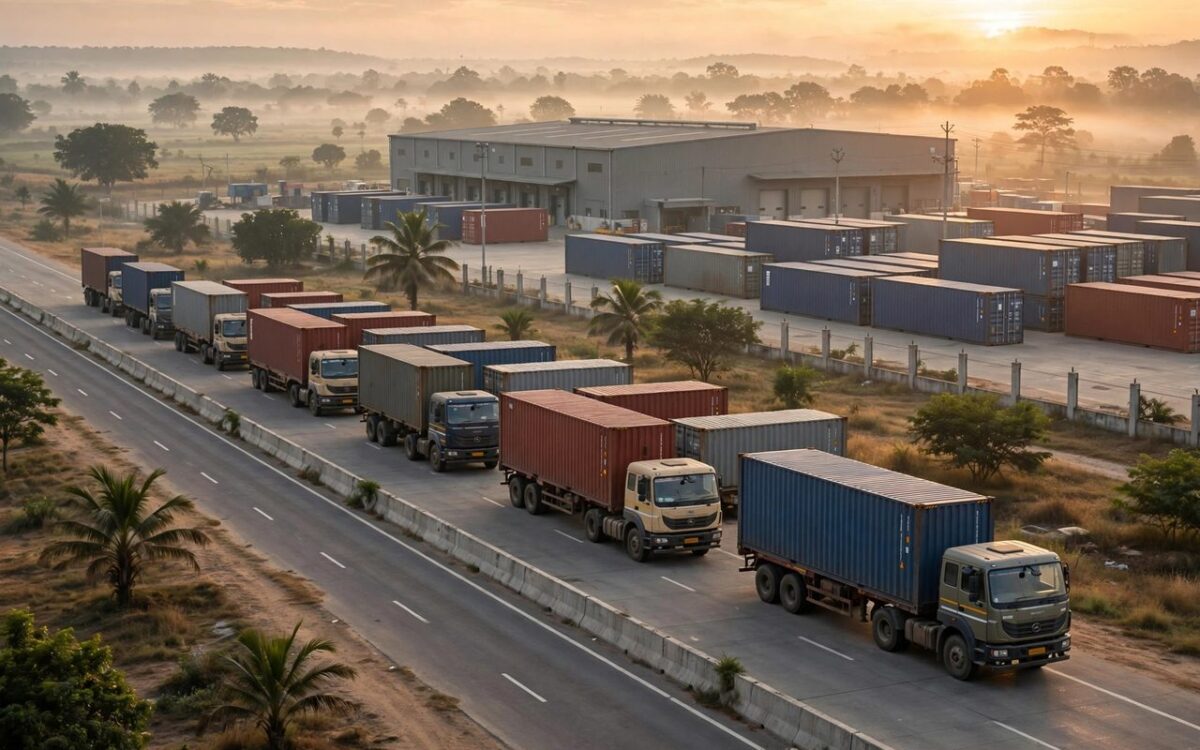 Cargo trucks representing Transport Corporation of India's logistics business