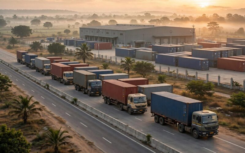 Cargo trucks representing Transport Corporation of India's logistics business