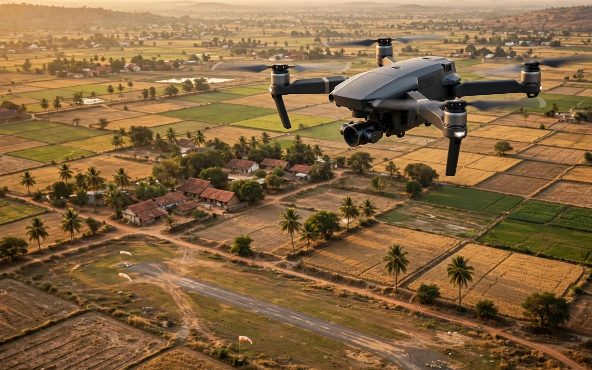 Drone flying over Andhra Pradesh countryside near Kurnool