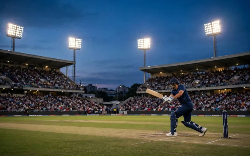 T20 cricket match under floodlights at Dehradun stadium