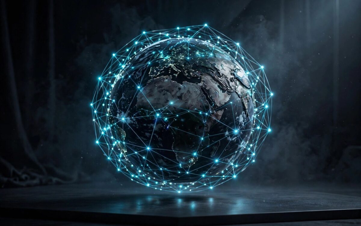 Globe with digital network connections representing the global economy