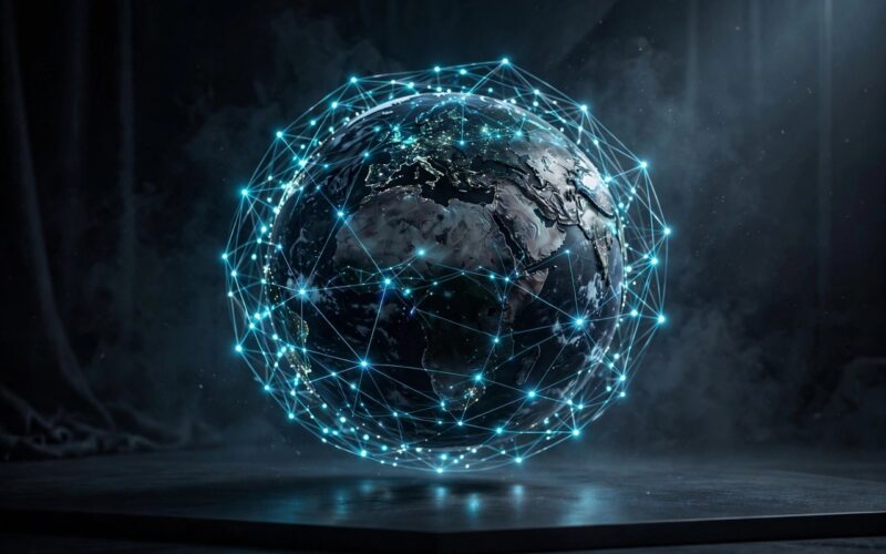 Globe with digital network connections representing the global economy