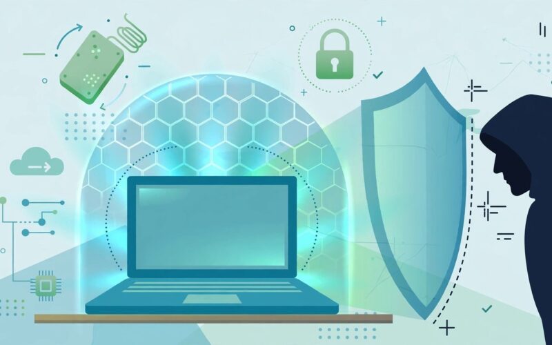 Explainer illustration of ransomware protection with shield and backup symbols