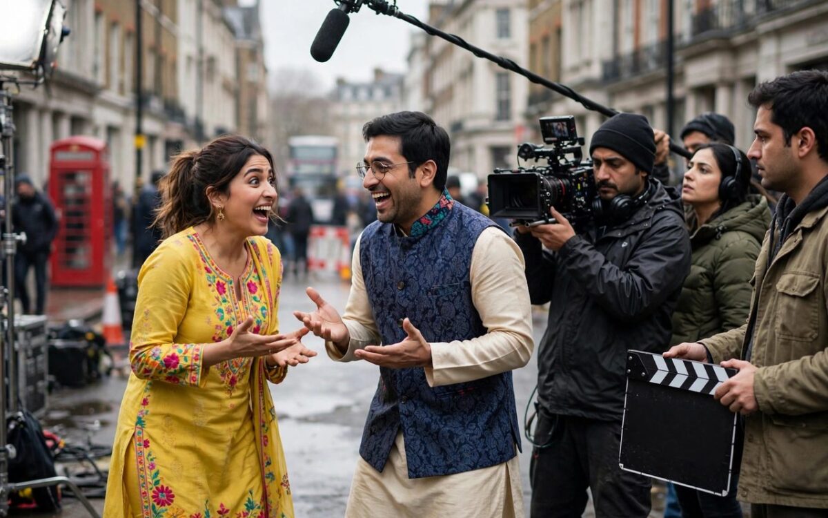 Bollywood film set with clapperboard