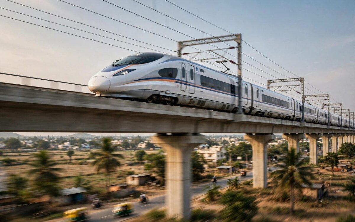 Bullet train on an elevated track