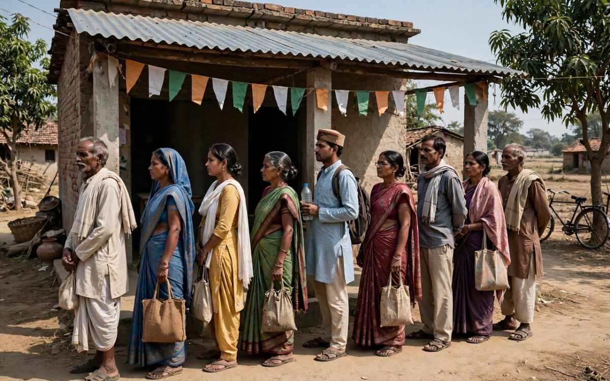 Voters queue outside a polling booth during by-election voting