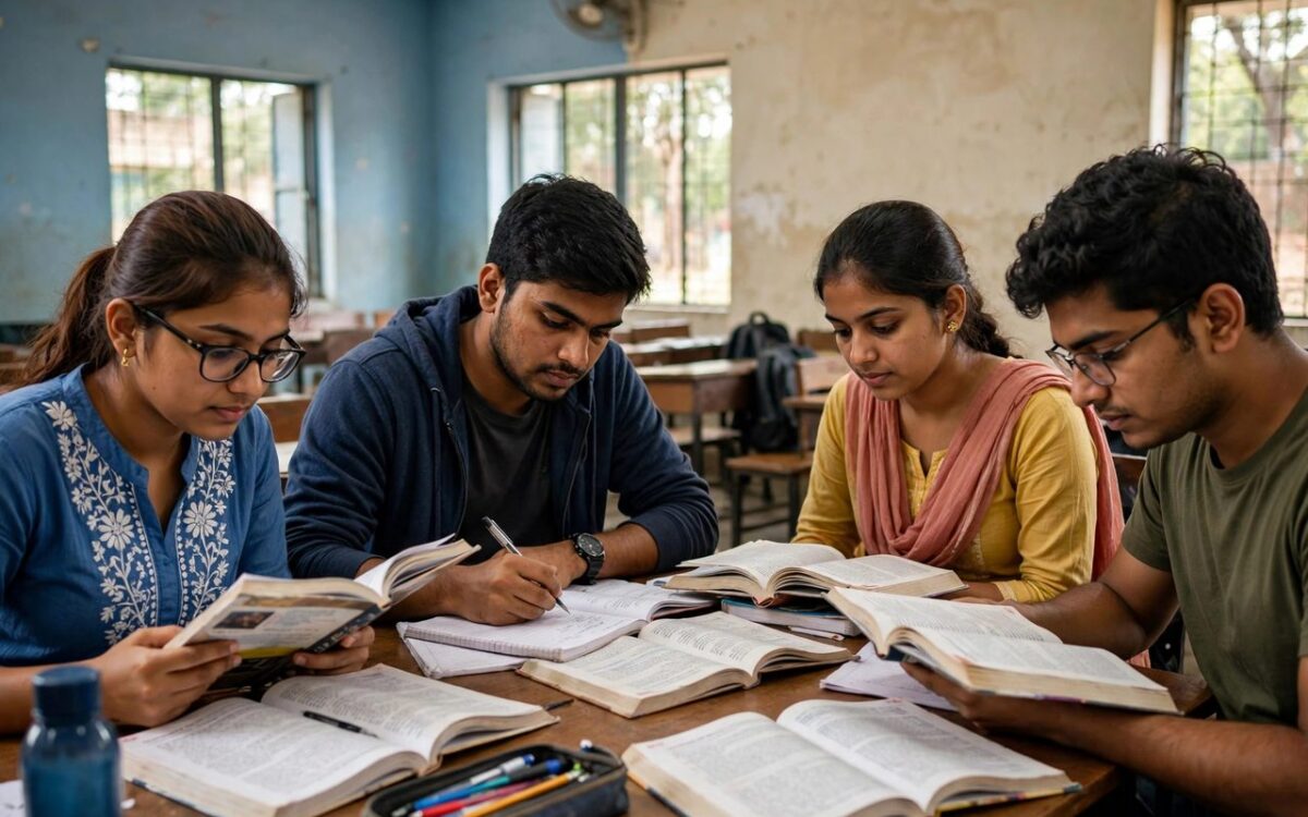 Students studying in a classroom