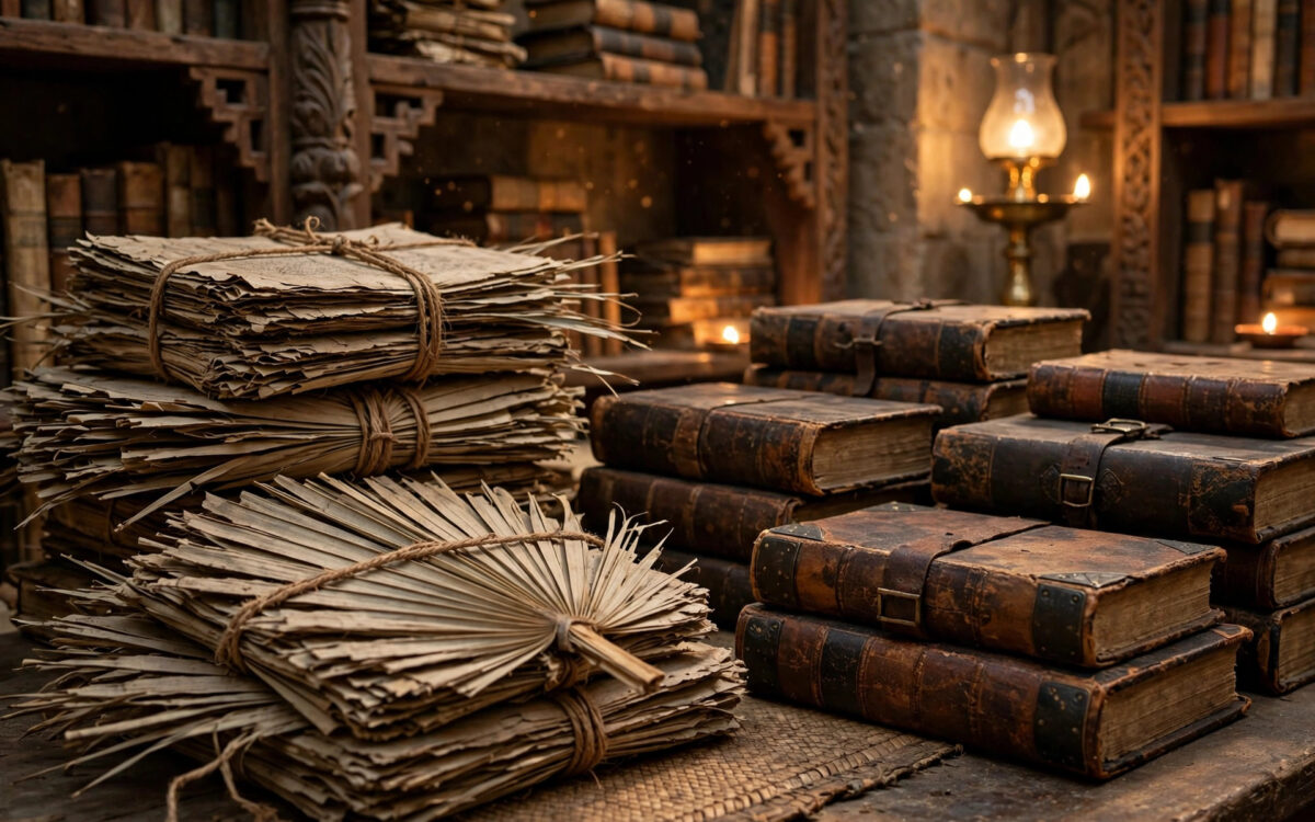 Ancient manuscripts in a library