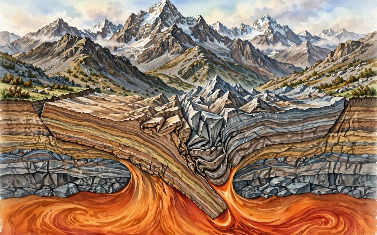 Himalayan mountain range with tectonic plate diagram concept