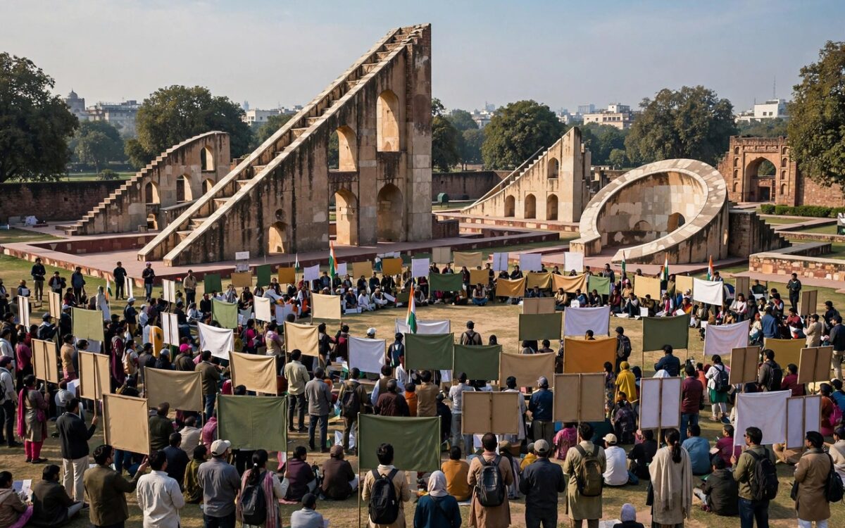 Protesters gathered at Jantar Mantar in New Delhi