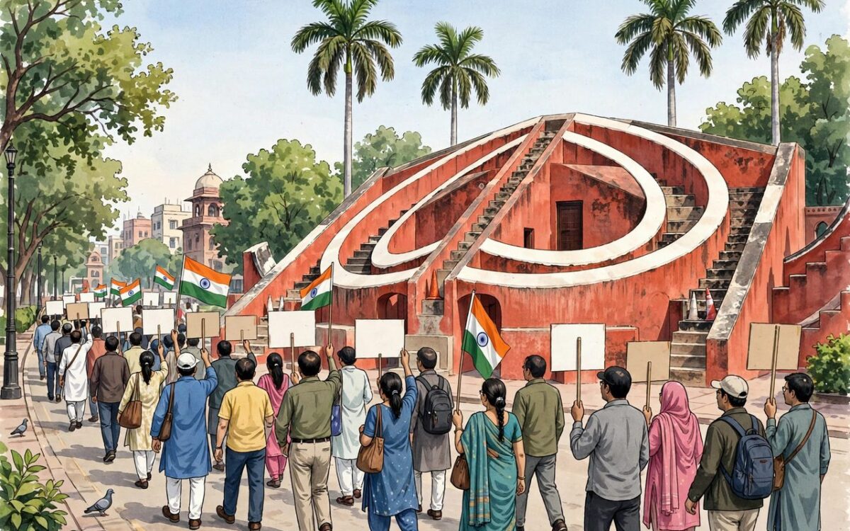 Protesters at Jantar Mantar in New Delhi