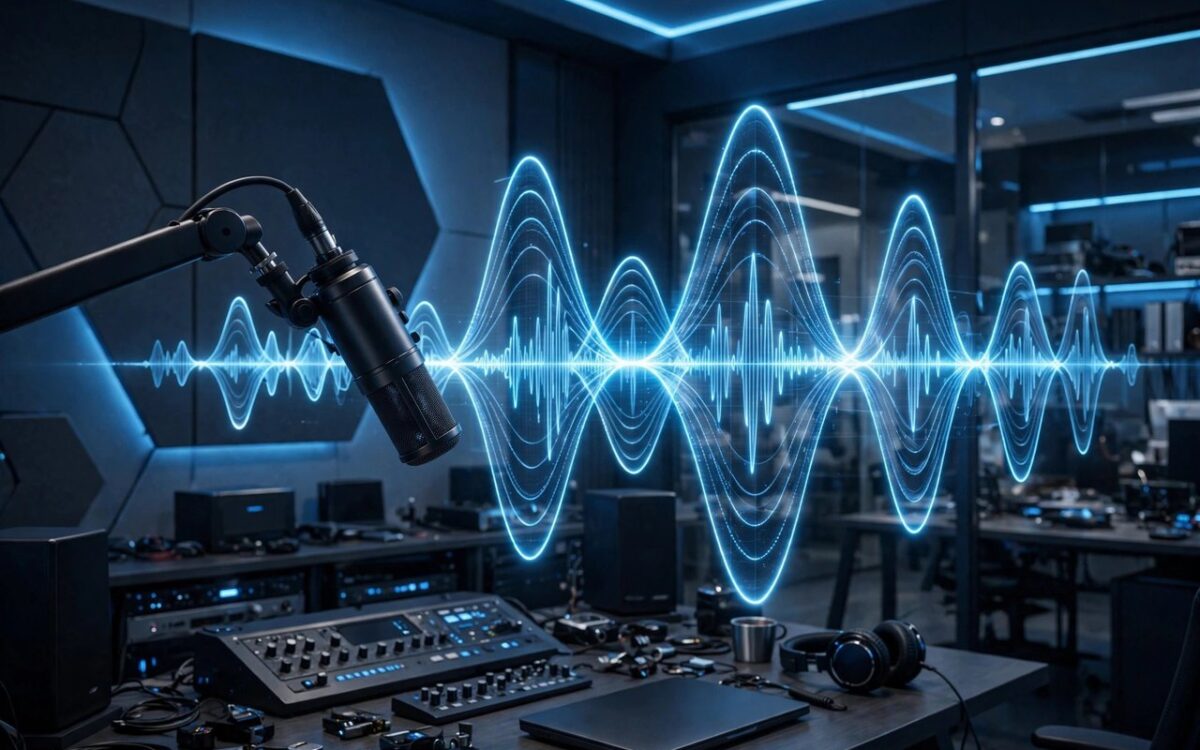 Modern audio studio with microphone