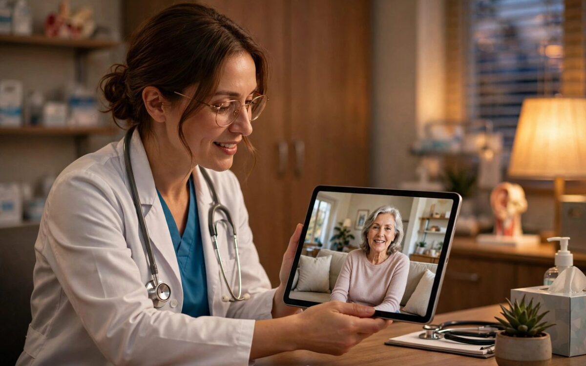 Doctor conducting telemedicine video consultation