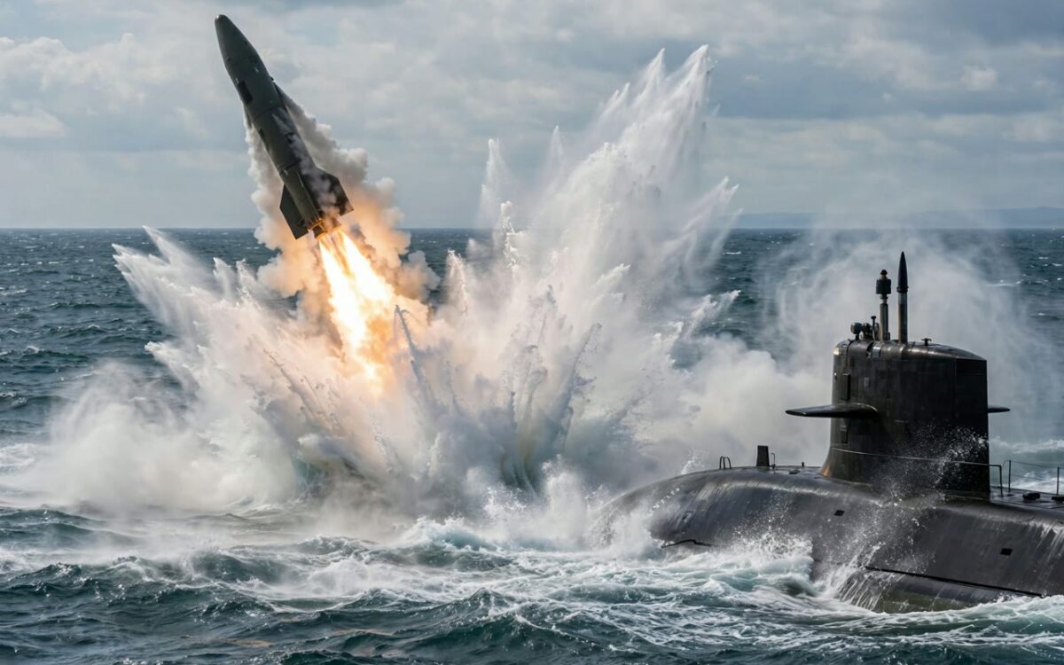 Ballistic missile launching from the sea during a naval test
