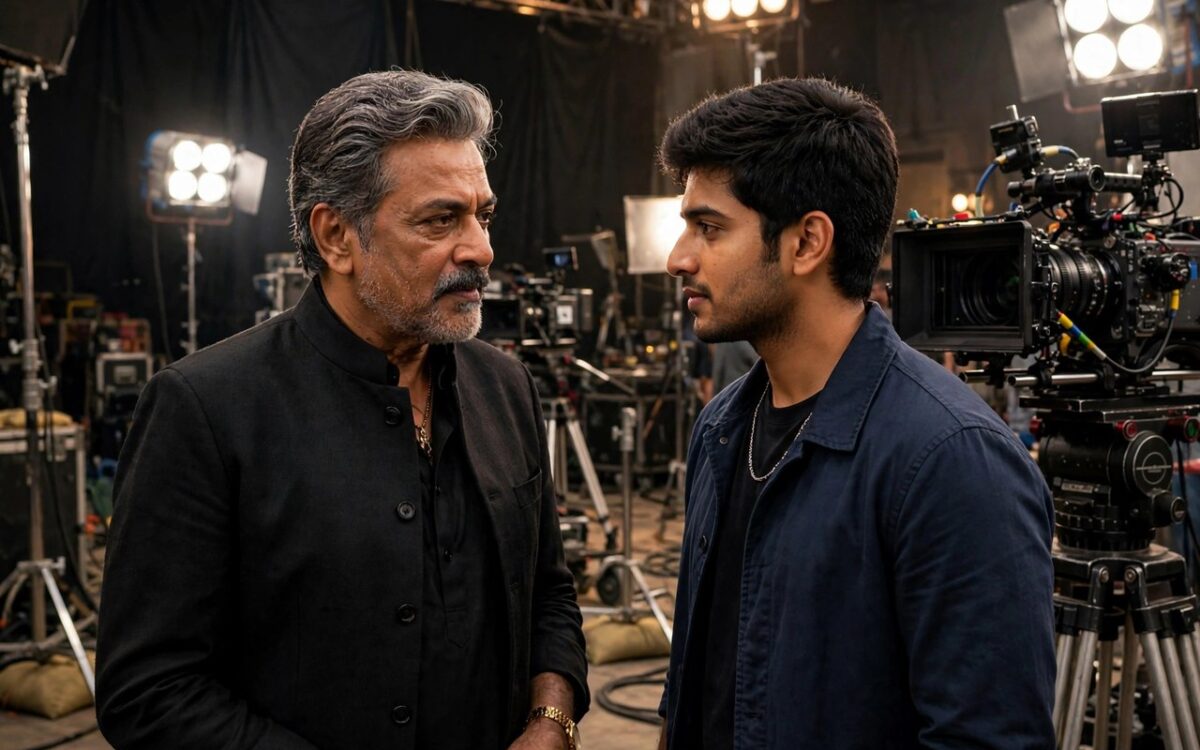 Hrithik Roshan and Rajinikanth together on a film set