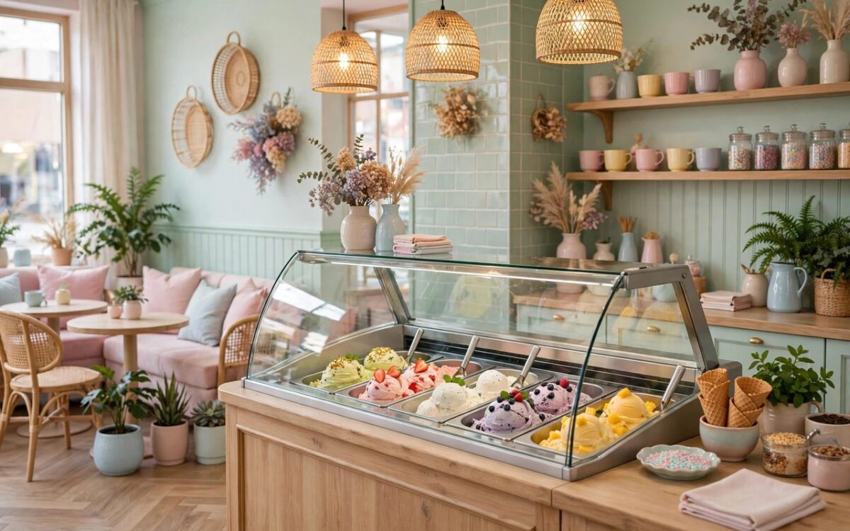 Cozy ice cream shop interior