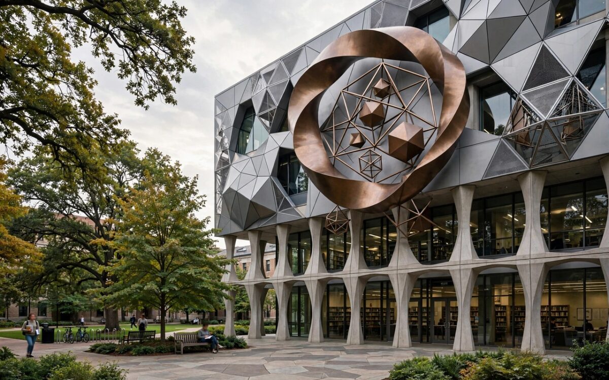 University campus with mathematics concept