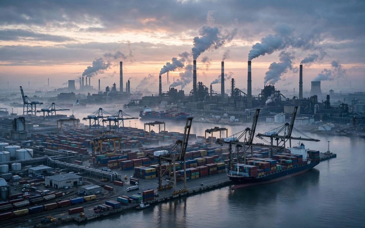 Industrial factories at dawn