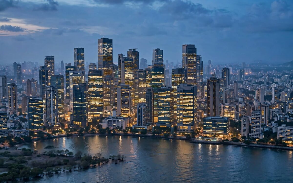 Mumbai financial district skyline at dusk