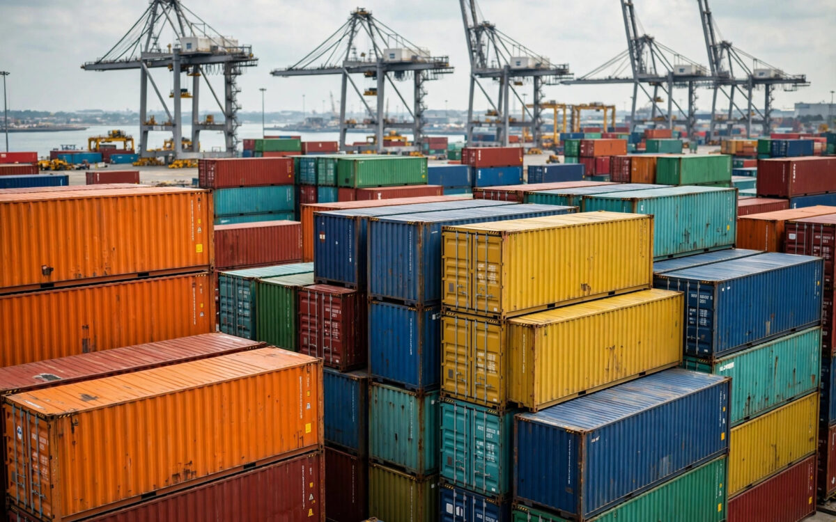 Shipping containers at an Indian port