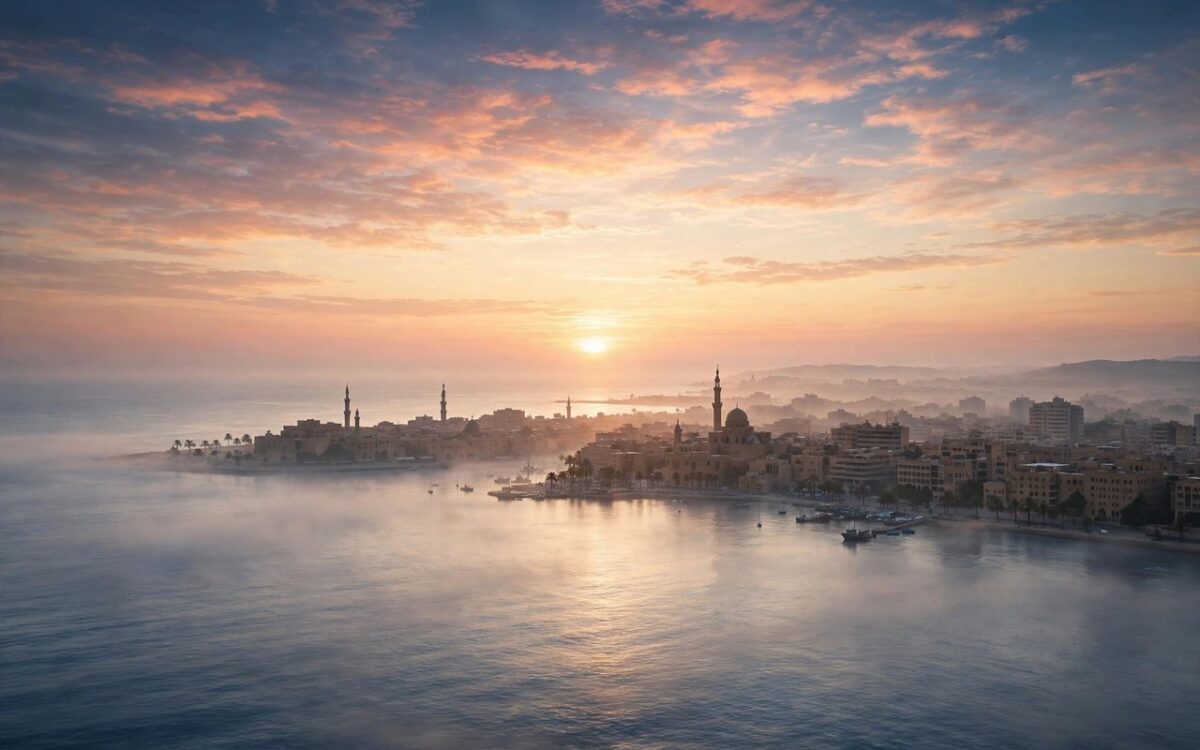 Middle East region at sunrise concept