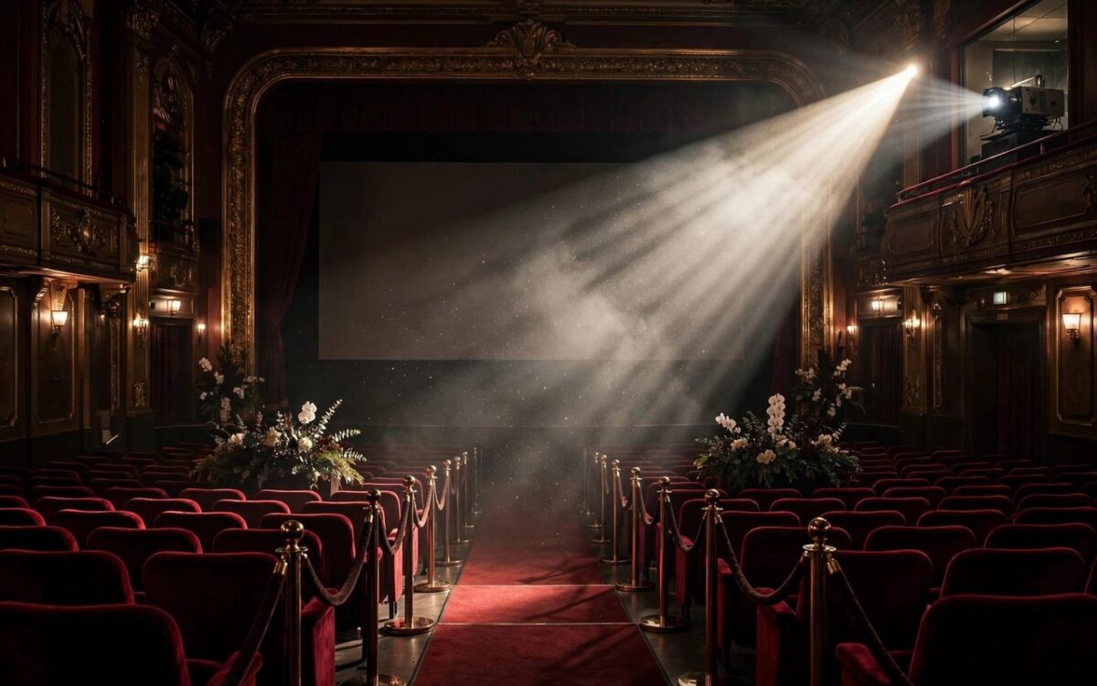 Cinema screen with dramatic lighting