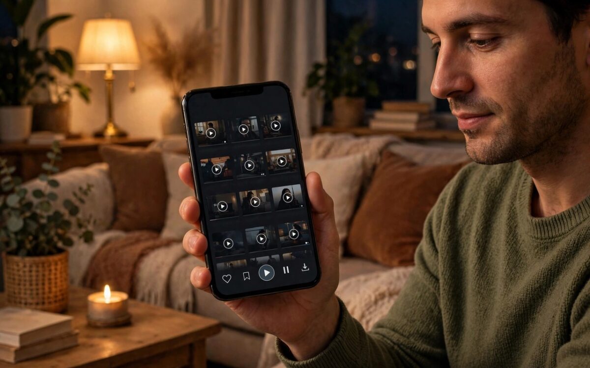 Person watching streaming content on a smartphone