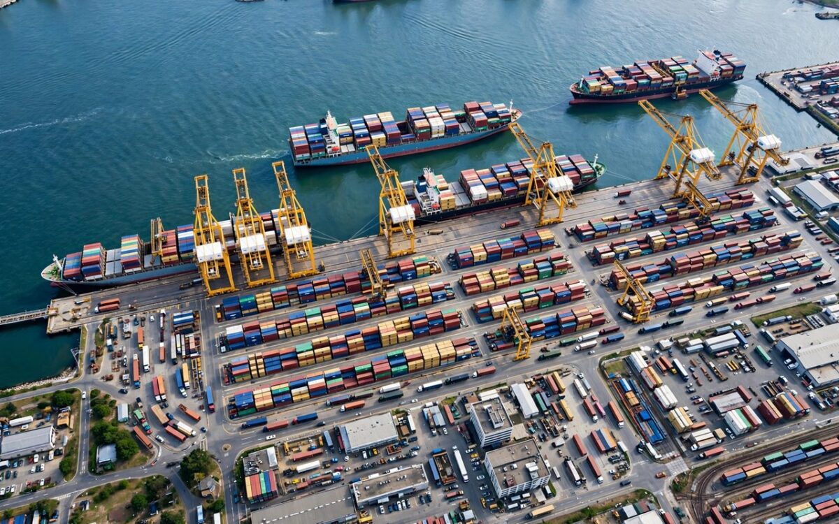 Kandla port cargo operations aerial view