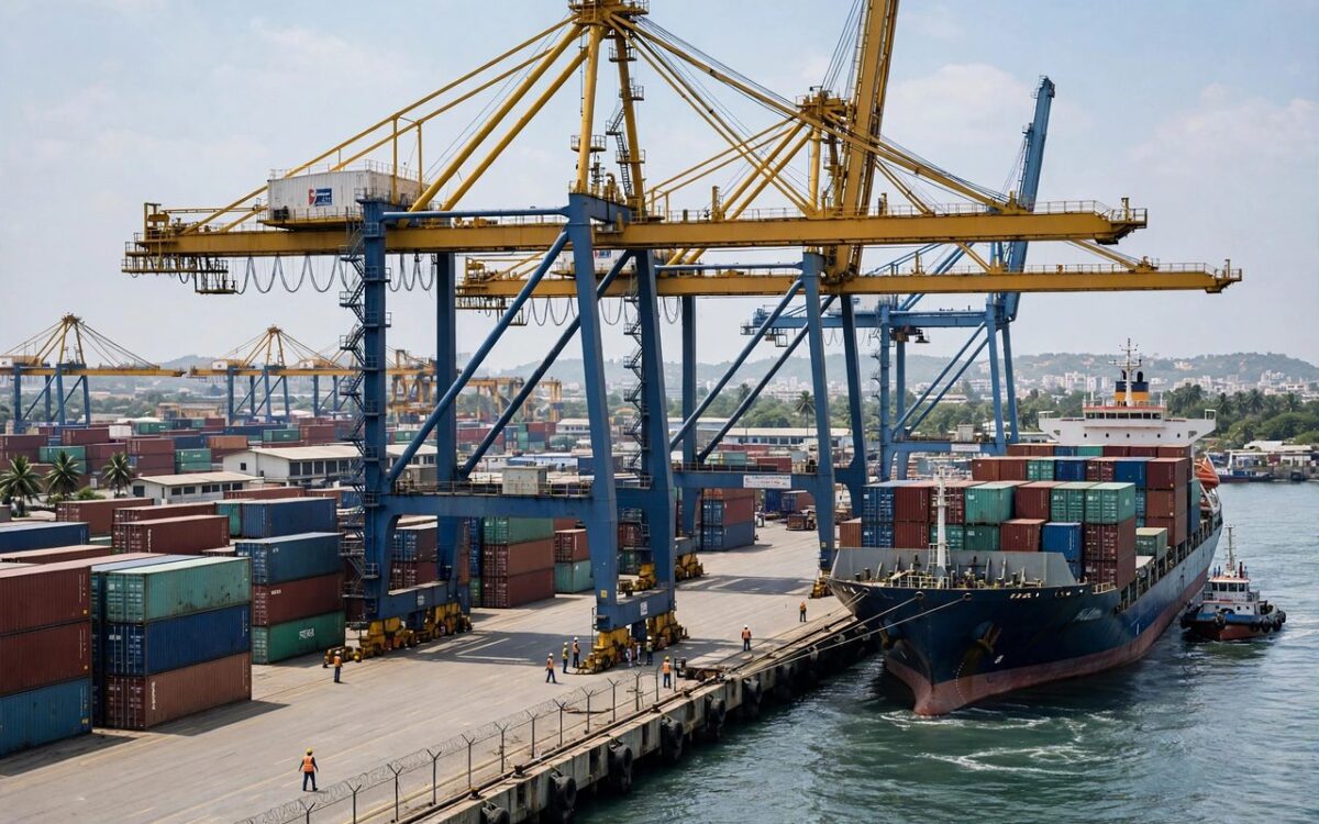Cargo cranes at an Indian port