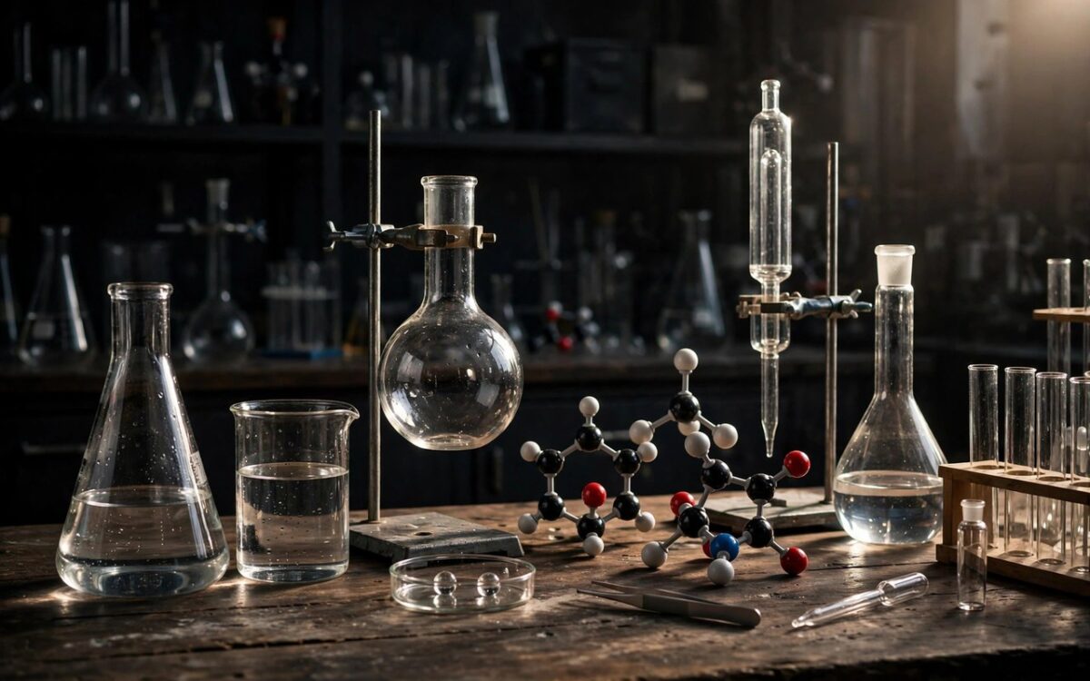 Chemistry laboratory with glassware representing Nobel Prize winning research