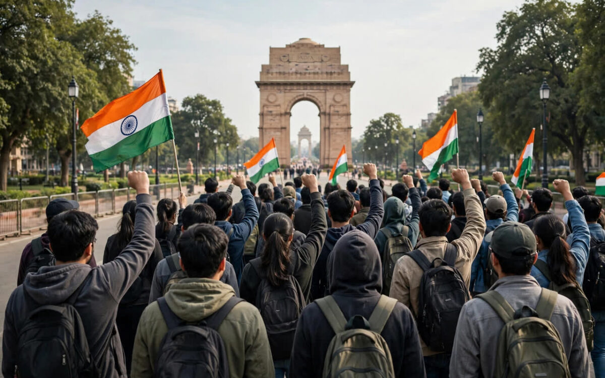 NSUI Stages India Gate Protest Demanding CEC's Resignation