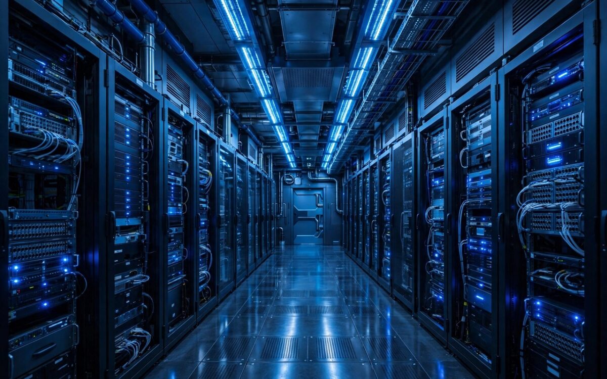 Modern data center with server racks