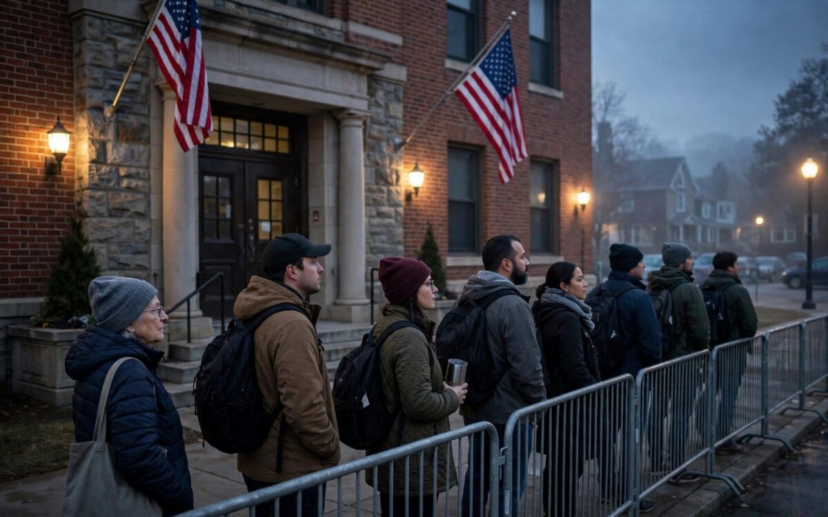 Voters standing in line outside a polling station in Ohio