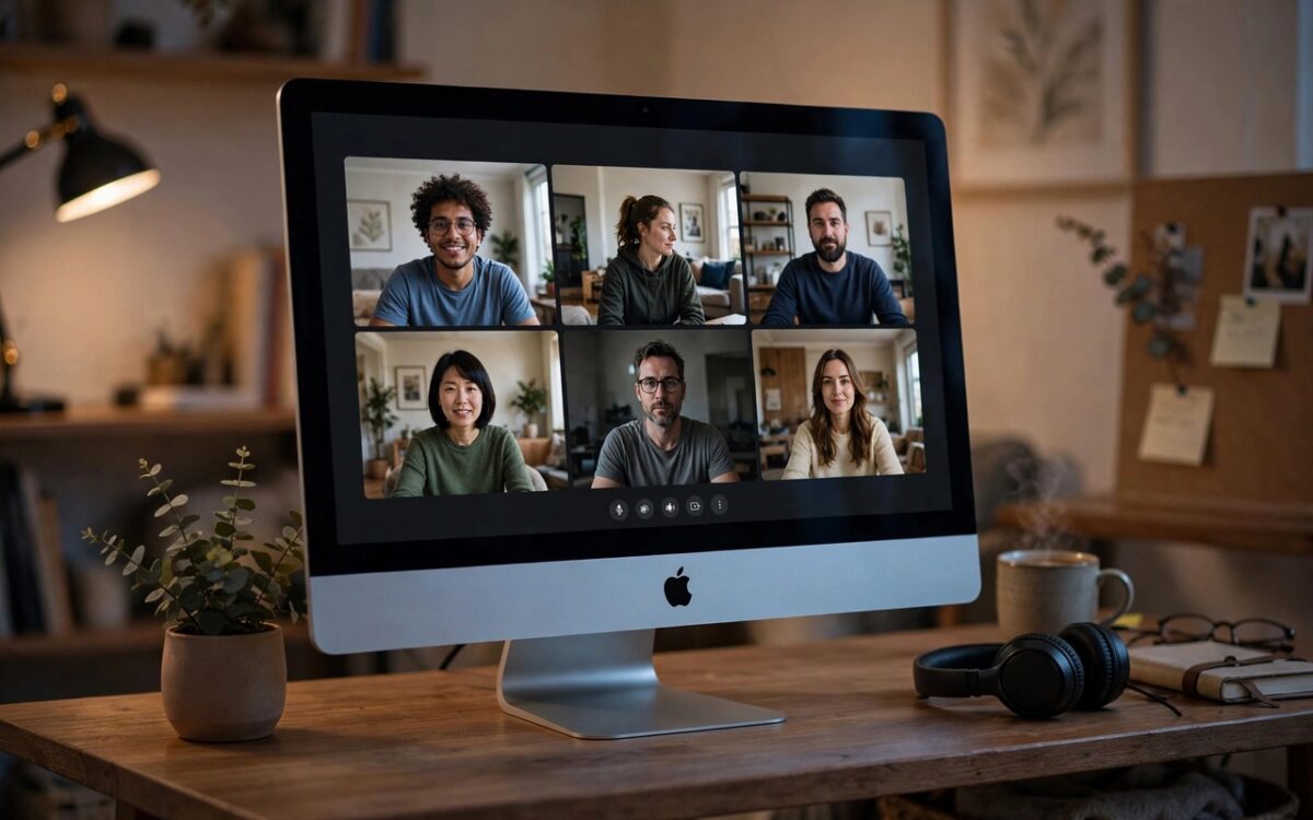 Laptop with video call concept on a desk