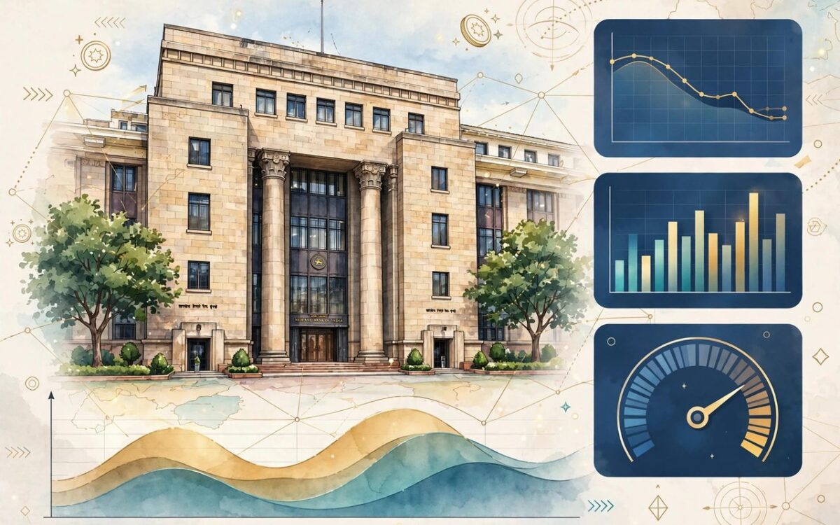 Illustration of RBI building with rate charts