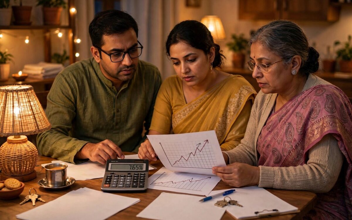Family reviewing home loan papers at a table