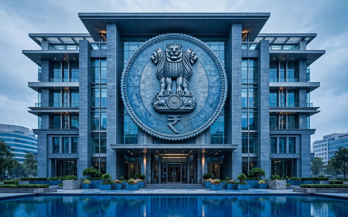 RBI building with Indian rupee symbols concept