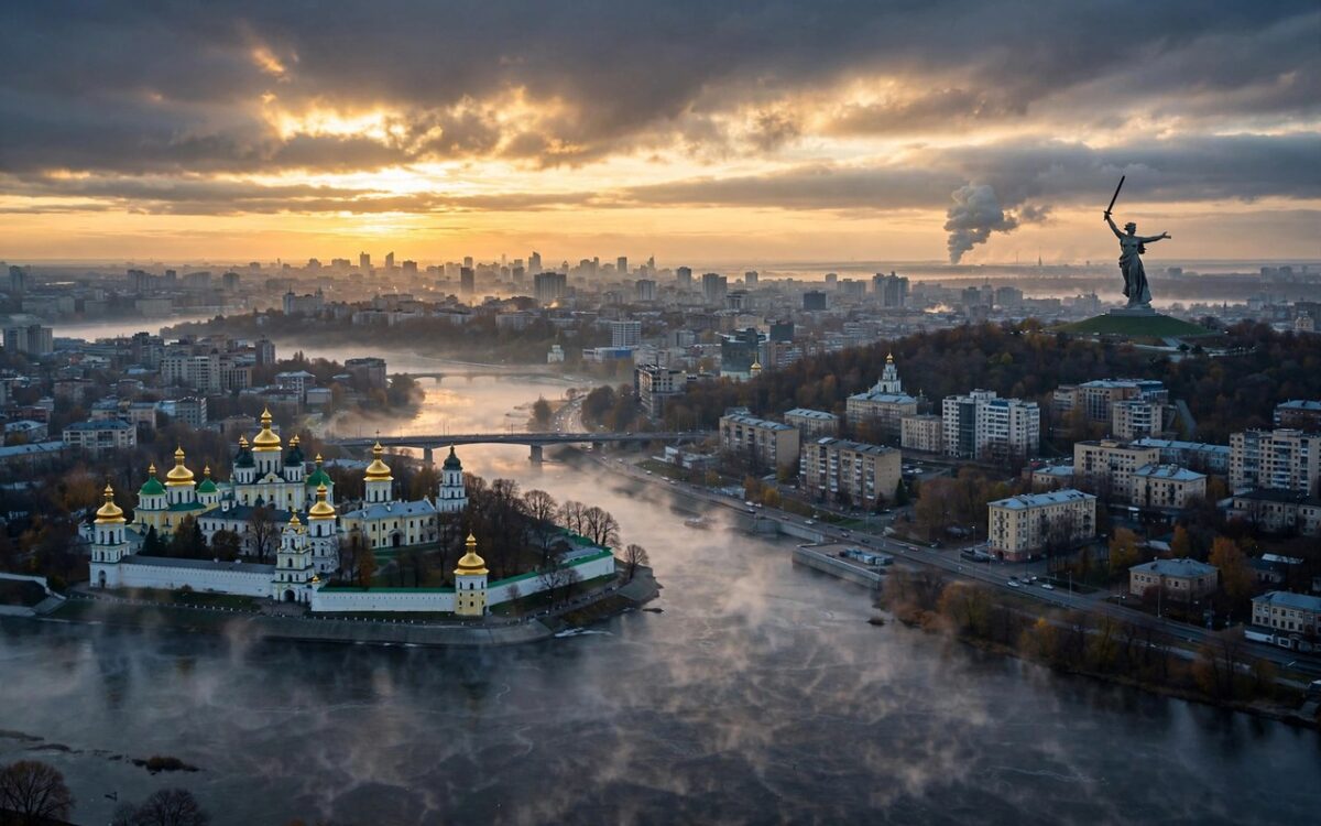 Kyiv city skyline at dawn