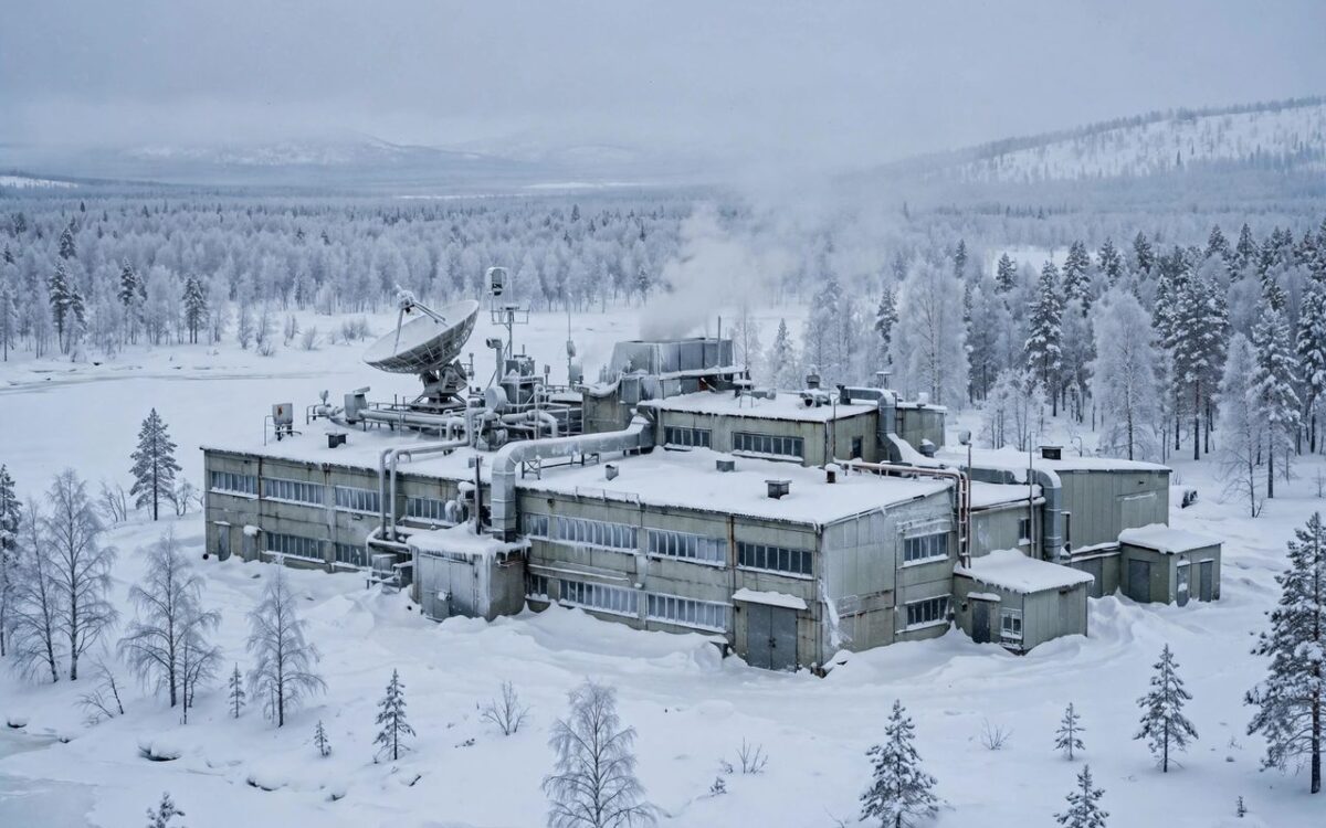 Exterior of a Siberian research institute in winter