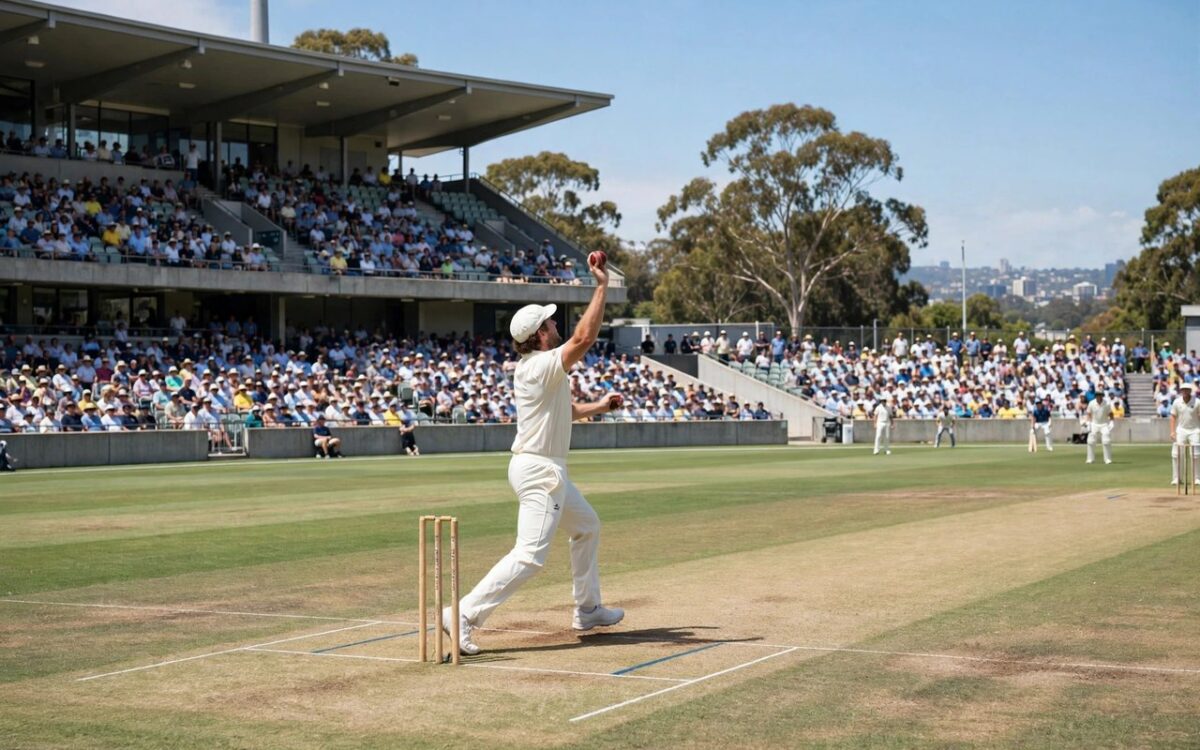 Red-ball cricket match at an Australian oval