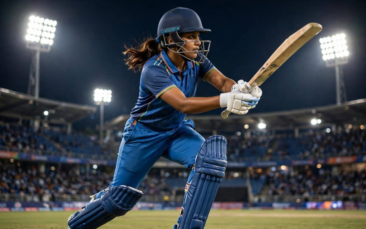 Smriti Mandhana batting for India in a cricket match